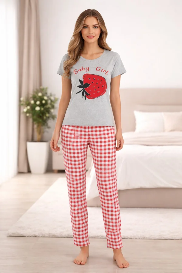Pijama dama ,cu maneca scurta si pantalon lung ,culoare gri ,Engros