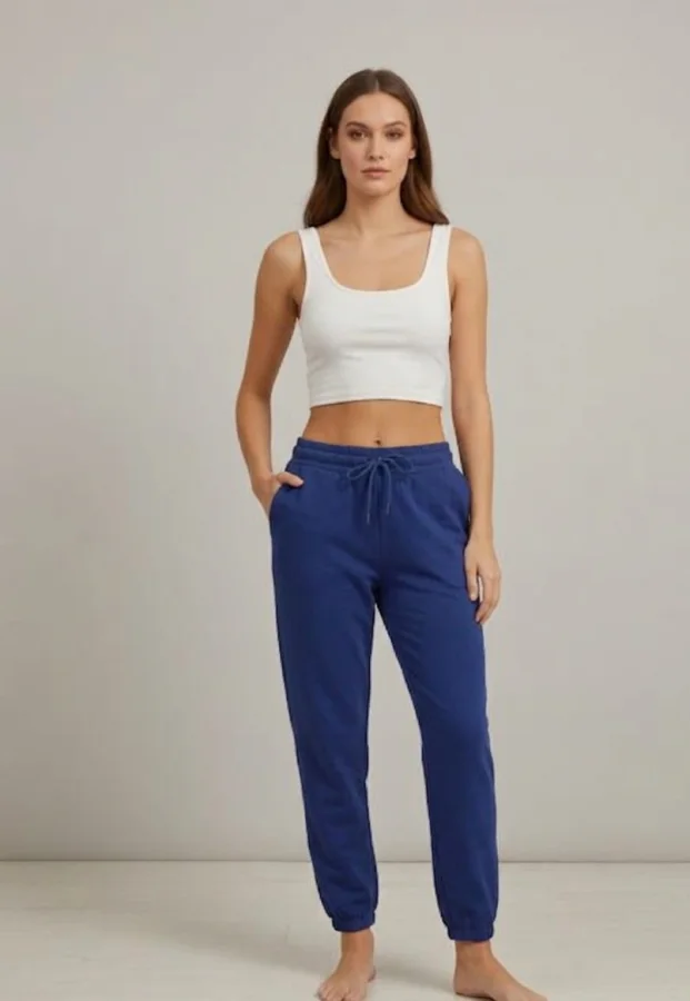 Pantaloni de trening damă,culoare albastru cu elastic și șiret,Engros