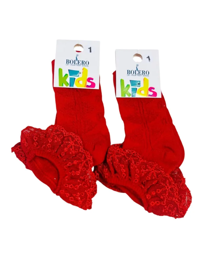 Sosete fetite cu Broderie,Culoare Rosu,Engros