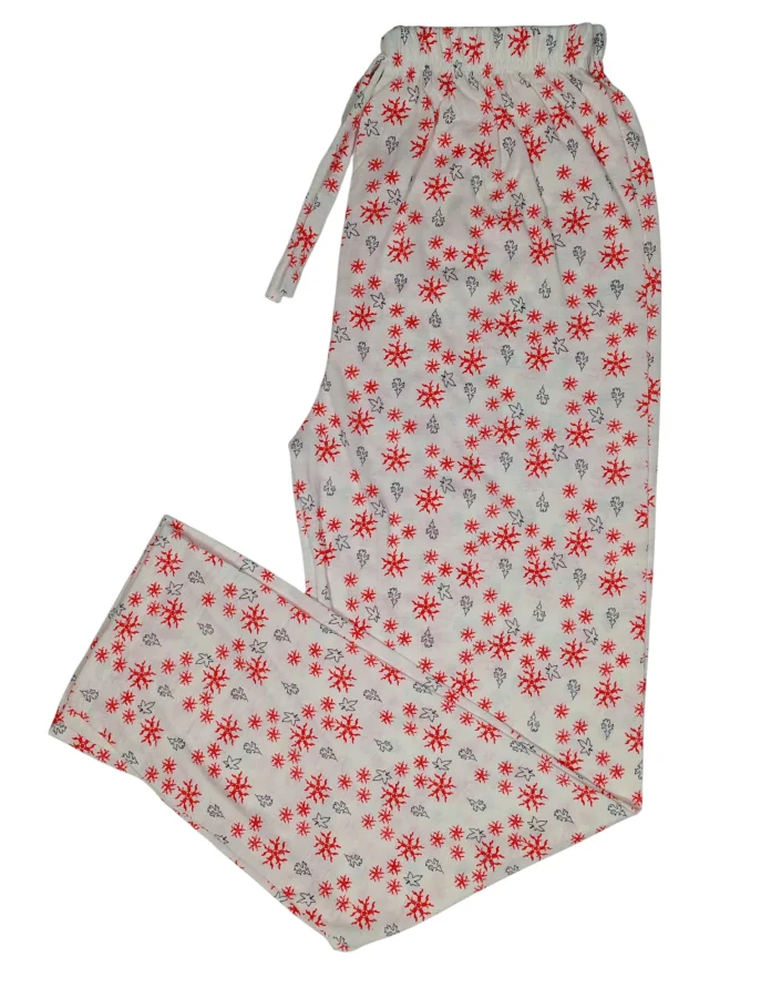 Pantaloni pijama dama Craciun,Culoare Alb cu Rosu,Engros