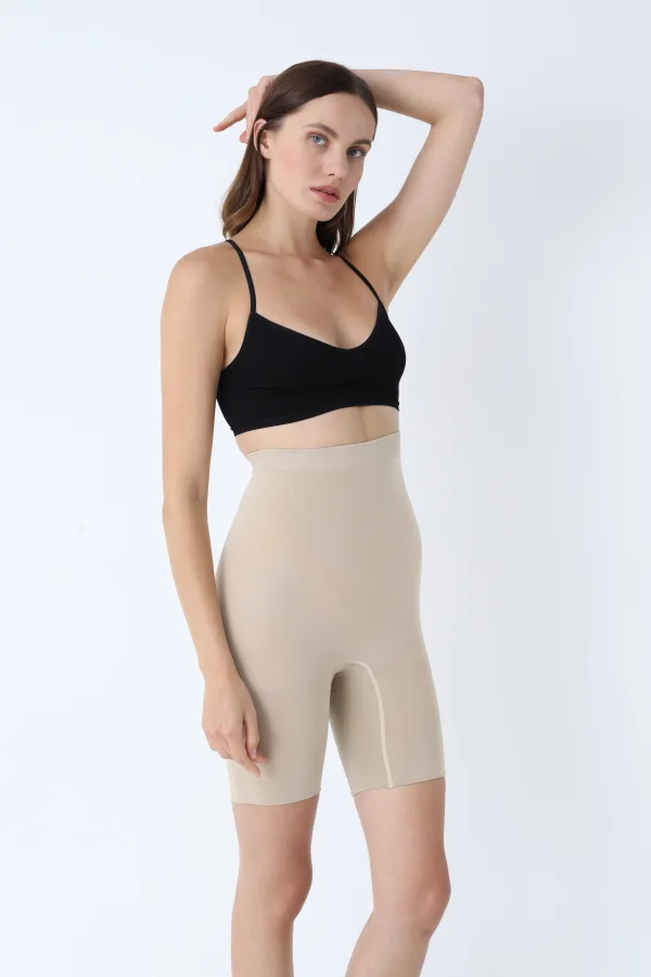 Corset modelator cu picior talie înaltă,culoare Bej, Engros