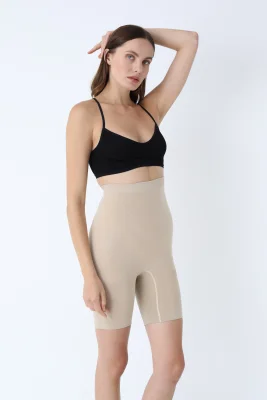 Corset modelator cu picior talie înaltă,culoare Bej, Engros