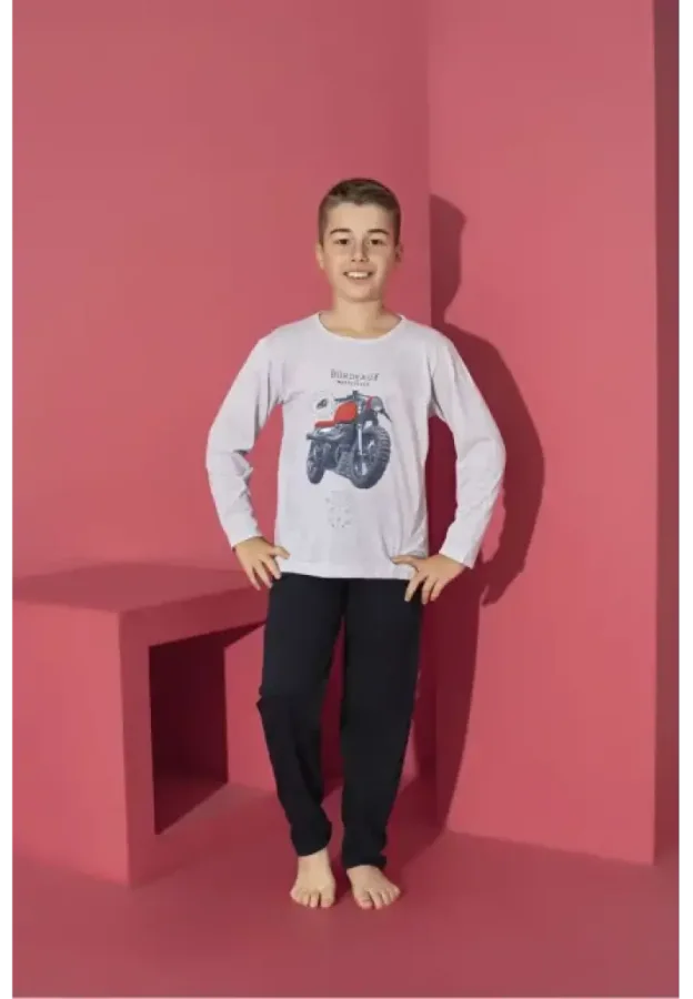 Pijama Băieți cu Mânecă Lungă și Pantaloni Lungi, Imprimeu Motoretă,Culoare Bleu,Engros