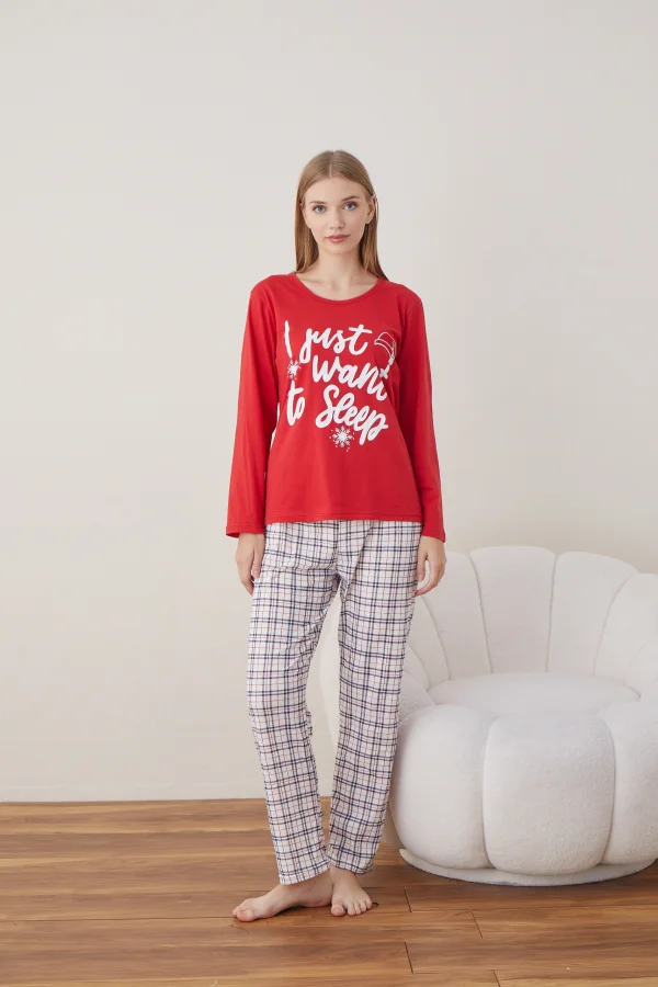 Pijama Dama Craciun   ,maneca lunga ,pantaloni lungi,Engros