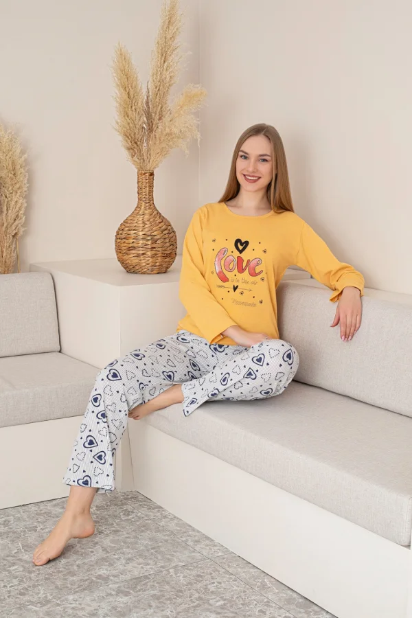 Pijama dama "LOVE", Culoare Galben,Engros