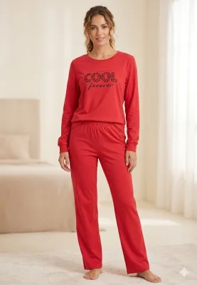 Pijama dama ,"COOL", culoare rosu,Engros
