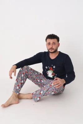 Pijama barbati Craciun,maneca lunga si pantaloni lungi,imprimeu pitic,En-gros