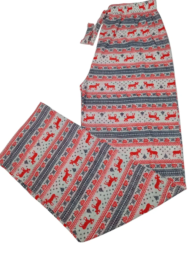Pantaloni pijama dama Craciun,Culoare Alb cu Rosu,Engros