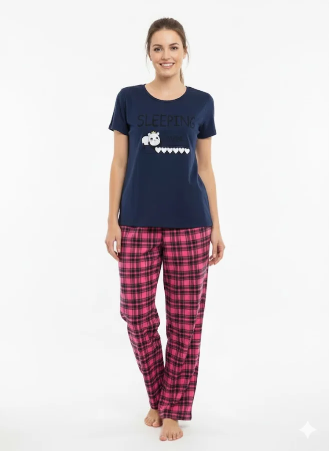 Pijama dama ,cu maneca scurta si pantalon lung ,culoare bleumarin ,Engros