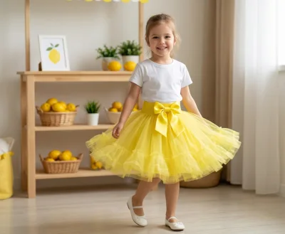 Fustă din tul Galben pentru fete Serena, Engros