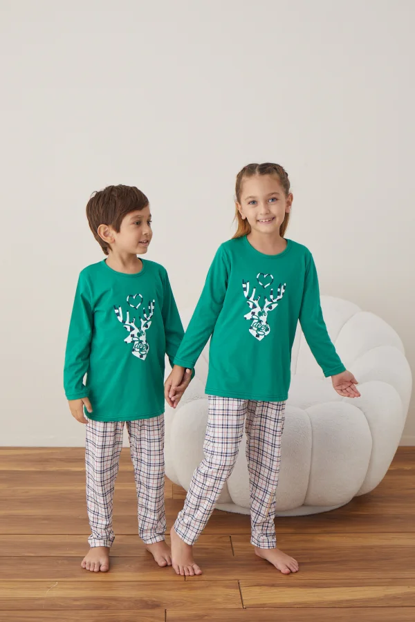 Pijamale de Crăciun pentru Copii,Culoare Verde,Engros