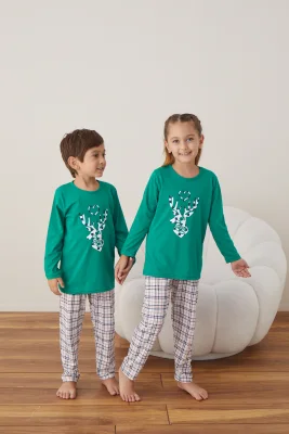 Pijamale de Crăciun pentru Copii,Culoare Verde,Engros