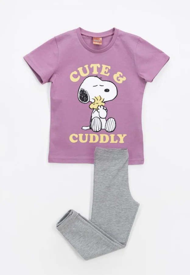 Pijama fetițe mov cu imprimeu „Cute &amp; Cuddly” – bumbac 100%,Engros