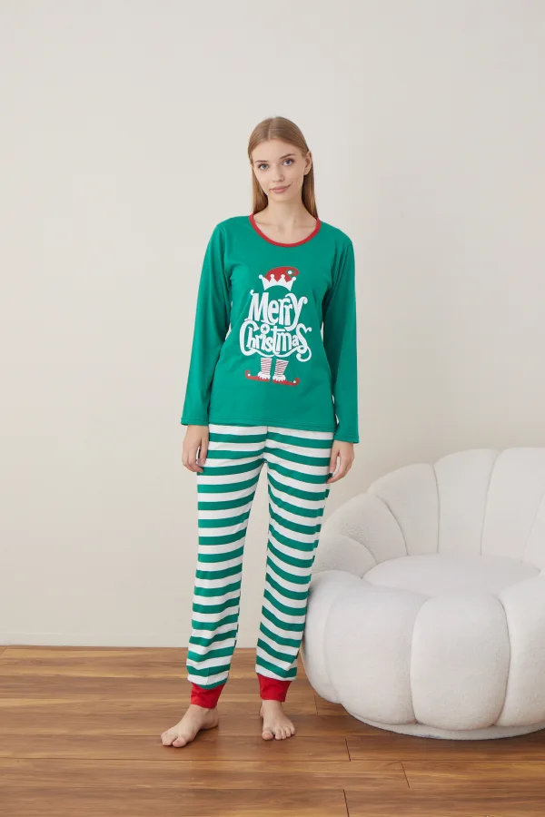 Pijama Dama Craciun "Mery Christhmas" ,maneca lunga ,pantaloni lungi,Engros