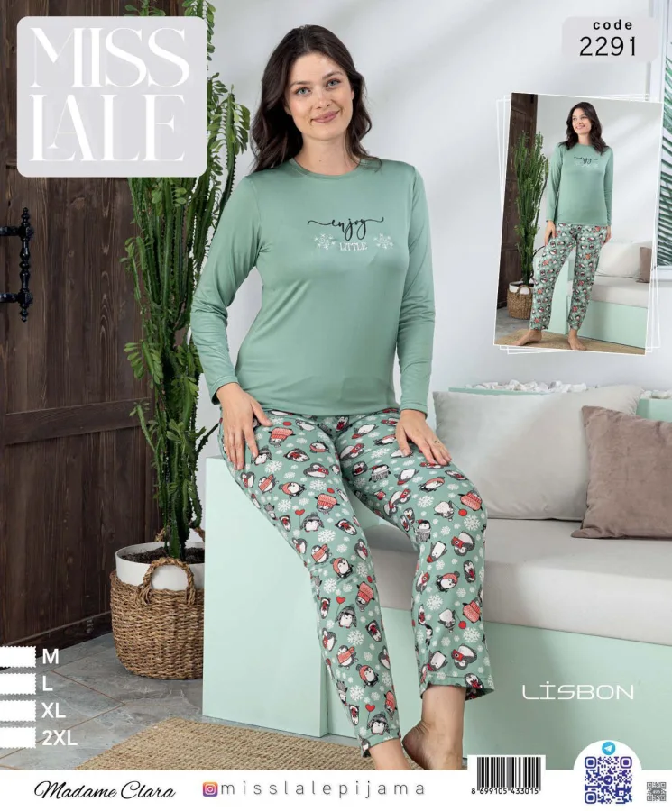 Pijama dama din lisbon, " LITTLE ",Culoare Verde,En-gros