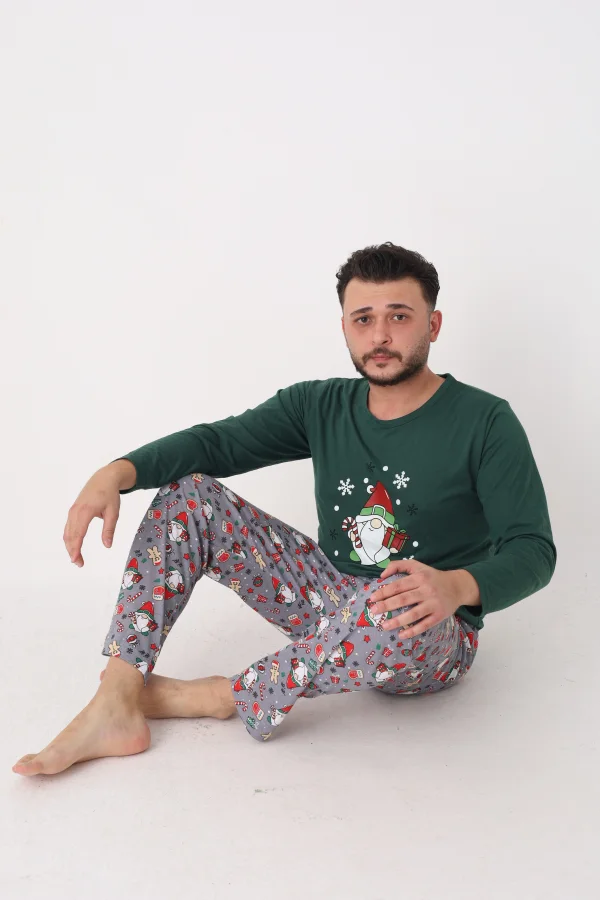 Pijama barbati Craciun,maneca lunga si pantaloni lungi,imprimeu pitic,En-gros