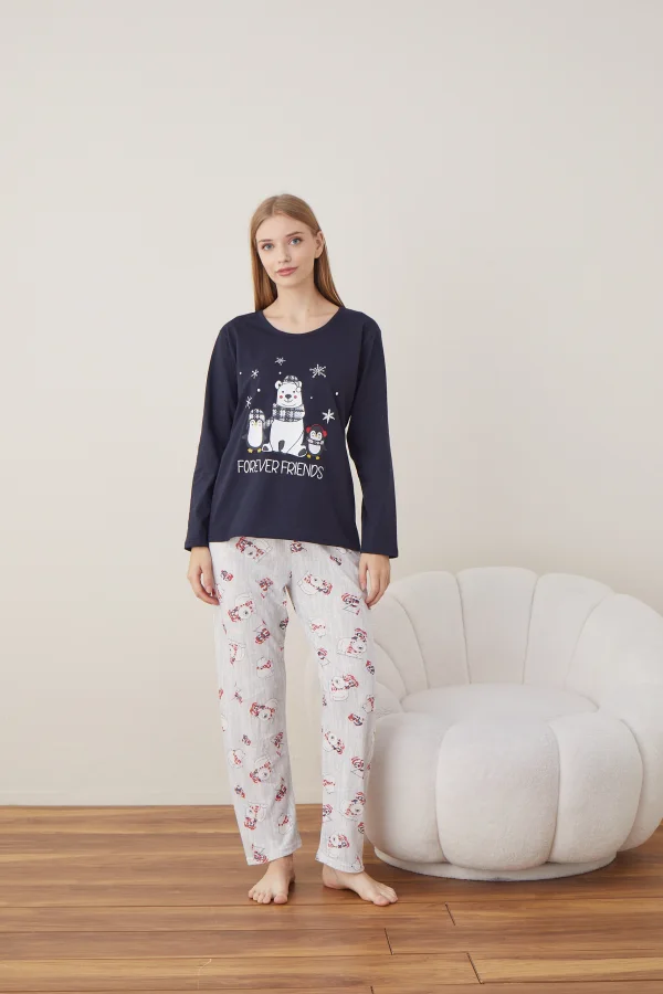 Pijama Dama Craciun  "FOREVER FRIENDS" ,maneca lunga ,pantaloni lungi,Engros