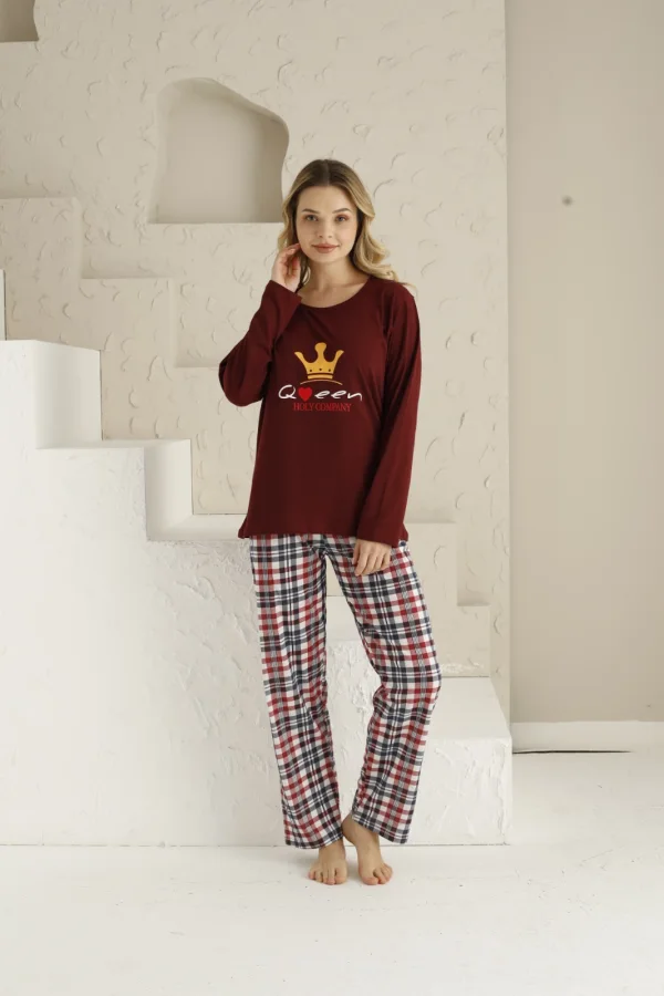 Pijama dama ,maneca lunga si pantalon lung , culoare visiniu, Engros