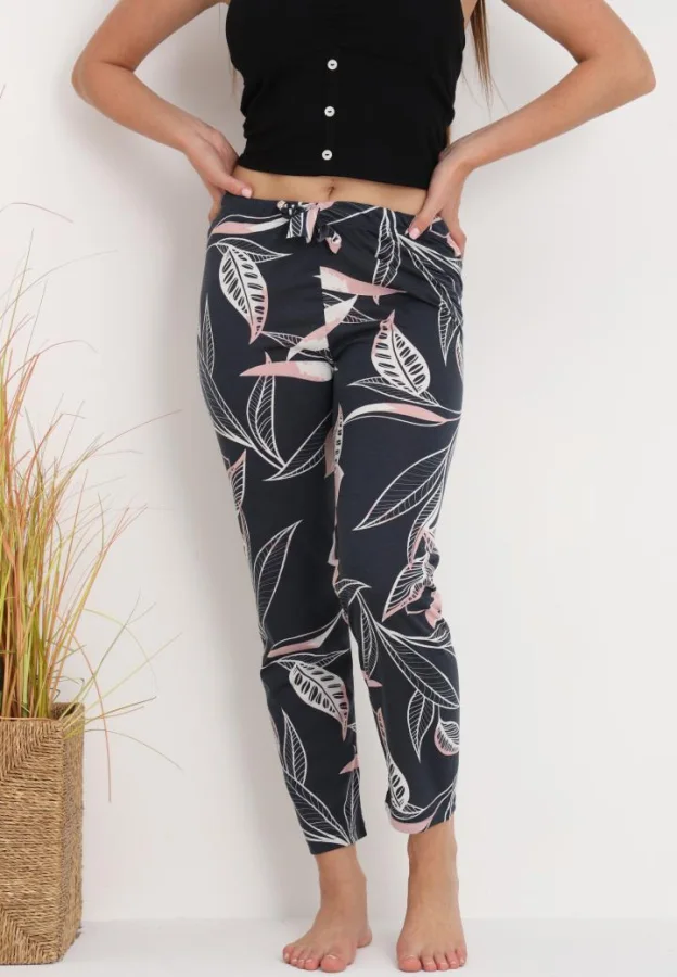 Pantaloni de Pijama Dama ,Culoare Bleumarin cu Roz,Engros