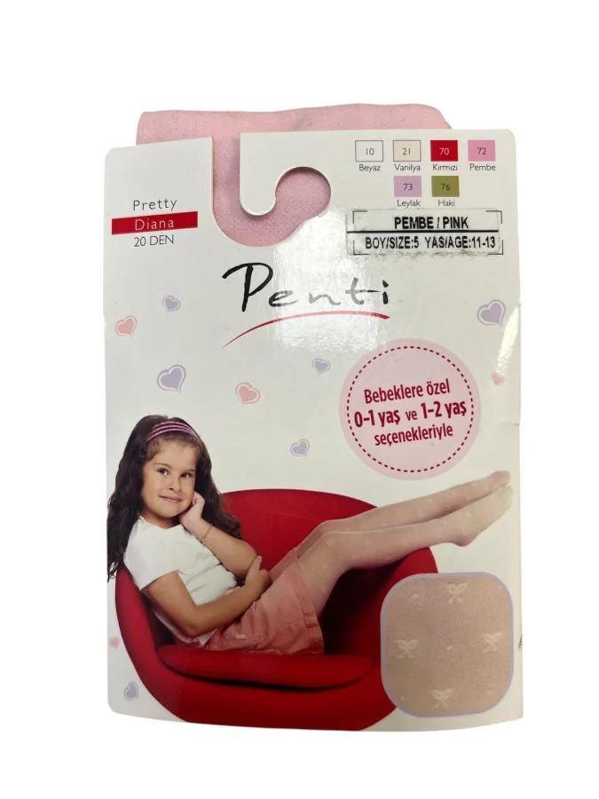 Dres fetițe Penti Pretty ,,Diana'', 20 den- mat, imprimeu fundițe,Roz, Engros