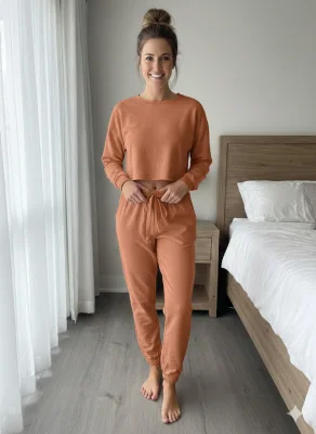 Pantaloni trening dama vatuiti interior,culoare portocaliu (cărămiziu),Engros