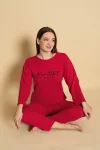 Pijama dama,maneca lunga si pantalon lung, culoare rosu ,Engros