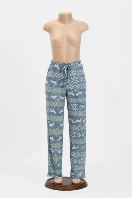 Pantaloni pijama dama Craciun,Culoare Albastru cu Verde  ,Engros