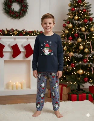 Pijamale de Craciun de copii,cu maneci si pantaloni lungi ,imprimeu pitic,En-gros