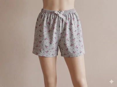Pantalon scurt dama Serena,culoare gri cu flori roz,Engros