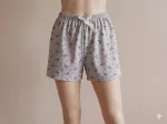 Pantalon scurt dama Serena,culoare gri cu flori roz,Engros