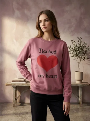 Bluza dama , imprimeu inima rosie,culoare roz inchis ,En-gros