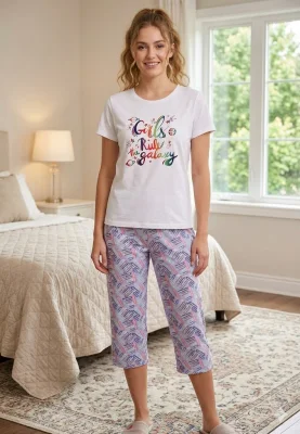 Pijama Dama Mâneca Scurtă și Pantaloni Trei Sferturi –Gril Rule,Engros