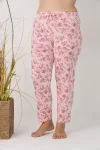 Pantaloni de Pijama Dama Lungi,Big Size,Culoare Roz cu Trandafir Rosu, Engros