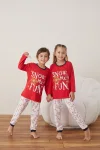 Pijama Craciun Copii , maneca lunga ,pantaloni lungi,Culoare Rosu ,Engros