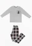 Pijama bărbați Freenight cu buzunar aplicat, mânecă lungă și pantaloni lungi, gri,Engros
