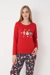 Pijama dama Craciun,maneca lunga si pantaloni lungi,imprimeu figurine festive, En-gros