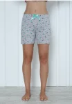 Pantalon scurt dama Engros, gri, imprimeu flori albastre
