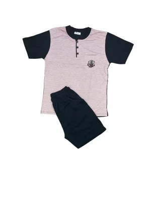 Pijama bărbați din bumbac, mânecă scurtă și pantaloni scurti- culoare roz,Engros