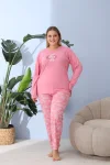 Pijama Dama ,Big Size ,''My best Life" cu Pantloni si Maneca lunga, Culoare Roz,Engros