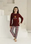 Pijama Fete, Mânecă Lungă si Pantaloni Lungi, Imprimeu Princes,Culoare Bordo,Engros