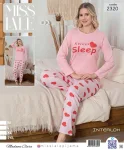 Pijama dama din interlok,Culoare Roz ,Imprimeu inimi,En-gros