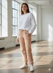 Pantaloni de trening  damă,culoare bej cu elastic și șiret,Engros