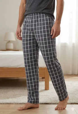 Pantaloni de Pijama Barbati ,Culoare Gri Inchis cu Alb ,Engros