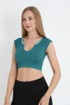 Crop Tricou Damă cu Mânecă Scurtă ,Culoarea Verde, Engros