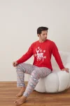 Pijama barbati Craciun " MERRY CHRISTMAS" maneca lunga ,pantaloni lungi,Culoare Rosu Engros