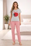 Pijama dama ,cu maneca scurta si pantalon lung ,culoare gri ,Engros