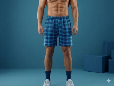 Pantaloni de pijama barbati scurti Serena ,culoare albastru cu patratele , Engros