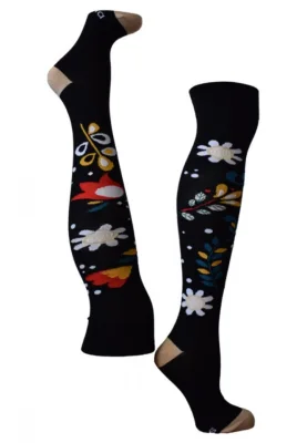 Șosete Damă peste Genuchi, Imprimeu Floral ,Culoare Negru,Engros