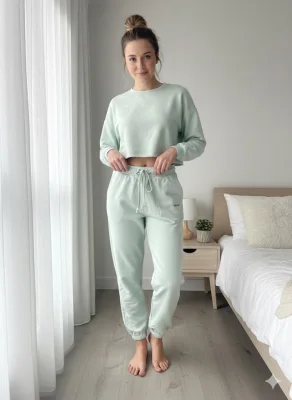 Pantaloni trening dama vatuiti interior,culoare verde mentă,Engros