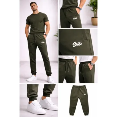 Pantalon Bărbați Trening cu Manșetă,Verde,Engros
